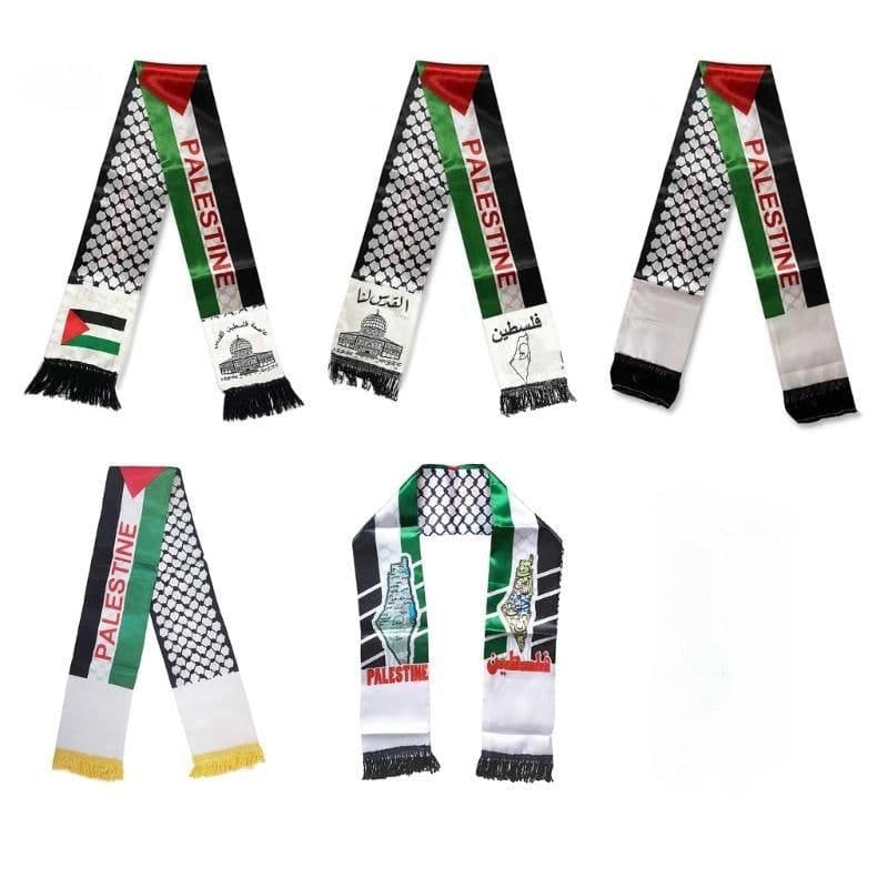 image-Palestinian Flag Satin Scarf 14*130 cm Ethnic Wedding Decoration