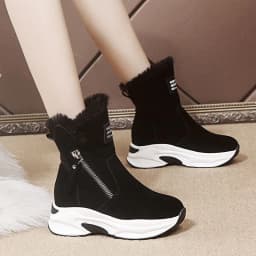 image-2022 winter new round toe plus velvet warm side zipper low-cut flat-soled casual student women's snow boots