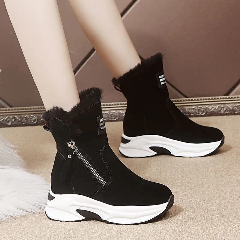 image-2022 winter new round toe plus velvet warm side zipper low-cut flat-soled casual student women's snow boots