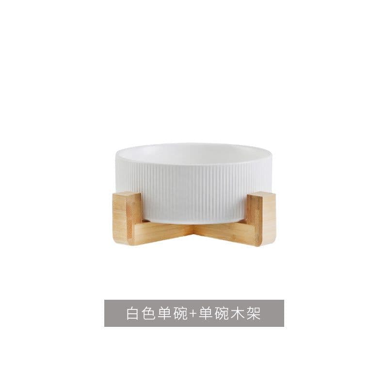 image-Hangyi Ceramics Double Bowl Pet Dish - Wooden Frame, Anti-Knock - 24 Pack