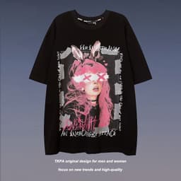 image-TKPA T-Shirt Cartoon Print Black XXL