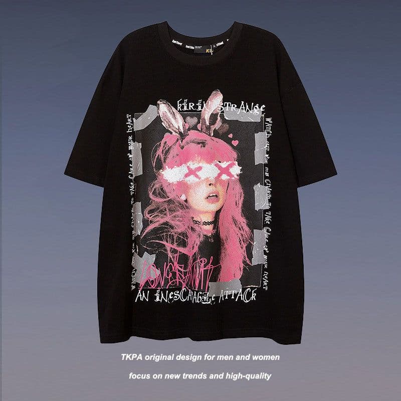image-TKPA T-Shirt Cartoon Print Black XXL