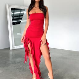 image-Women's Sleeveless Midi Dress - Irregular Tube Top Summer