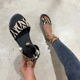 image-Foreign trade four seasons sandals women's summer open toe simple flat Roman sandals women's pearl buckle student women's shoes