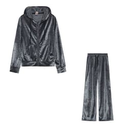 image-Women's 2-Piece Velvet Suit Set - Blue 3D Pattern XXL