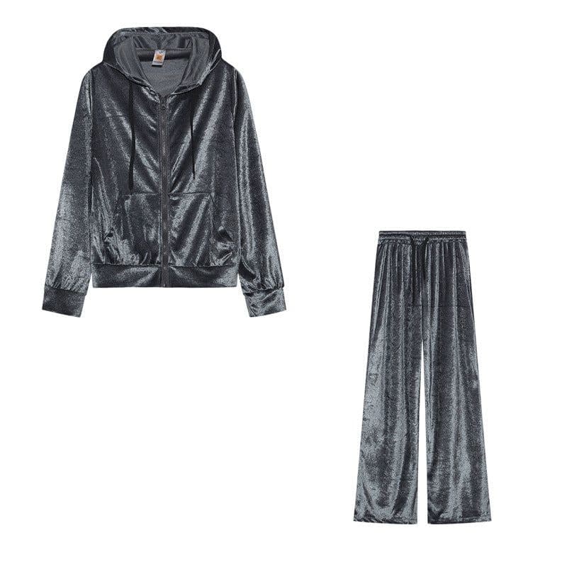 image-Women's 2-Piece Velvet Suit Set - Blue 3D Pattern XXL