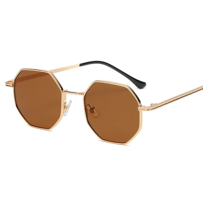 image-2022 Fashion Polygonal Metal Sunglasses Copper Alloy Frame Gold With Black Lenses Unisex Full Rim Party Style DB59