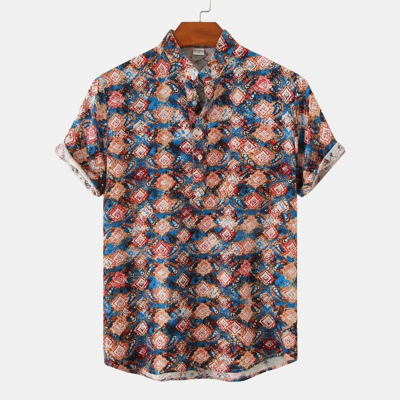 image-Men's Camouflage Short Sleeve Shirt - Slim Fit Summer