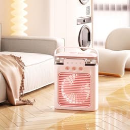image-Desktop Fan Humidifier Spray - Pink USB Rechargeable