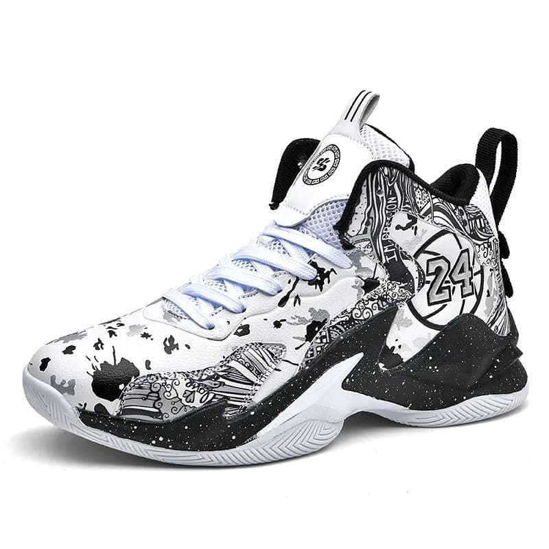image-Men's High-Top Basketball Shoes - Black White Camouflage
