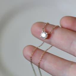 image-Sterling Silver Necklace Plated 14K Gold One Carat Diamond Four Claw Pendant