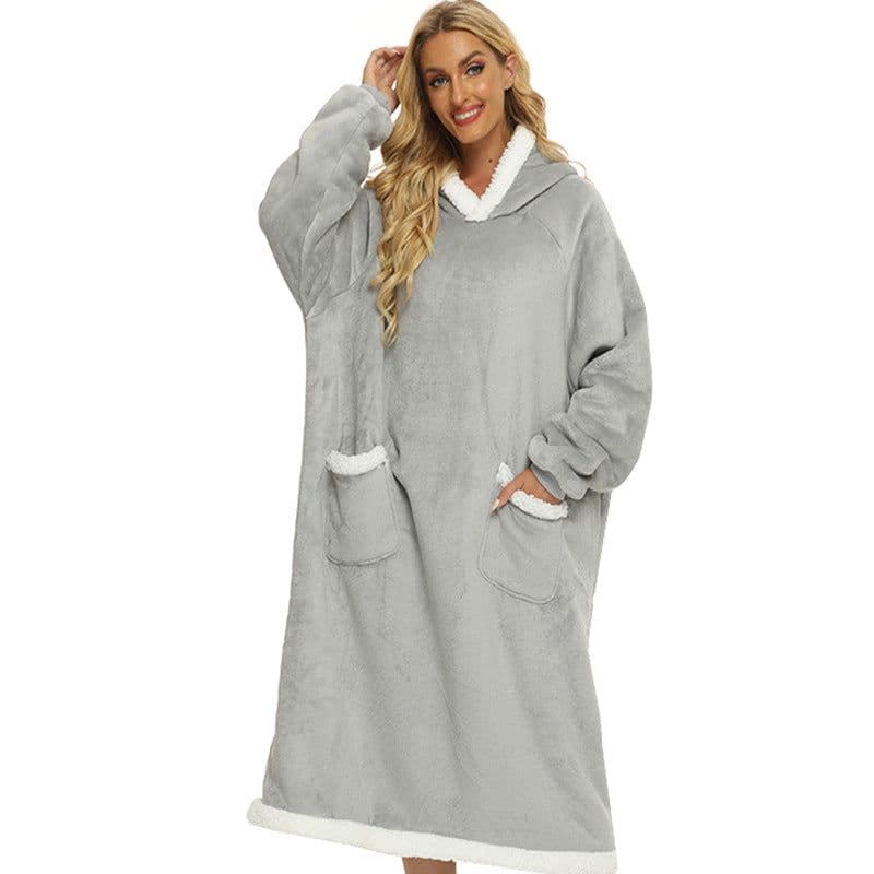 image-Winter blanket extra long vertical pocket fleece lazy blanket flannel lambswool TV TV blanket bathrobe