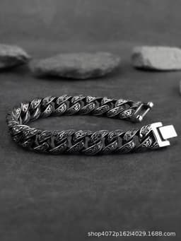 image-Retro Titanium Steel Bracelet - Men's Cuban Chain Jewelry Silver (59 characters)