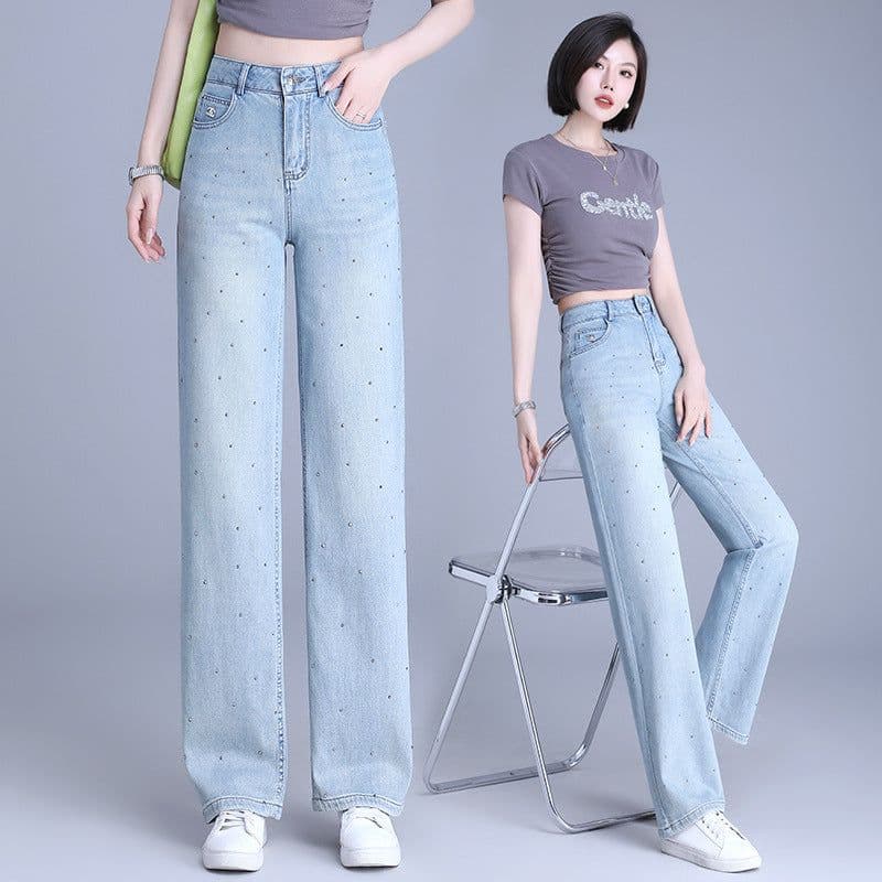 image-Women's High-Waist Slim Jeans - Wide Leg Blue Denim