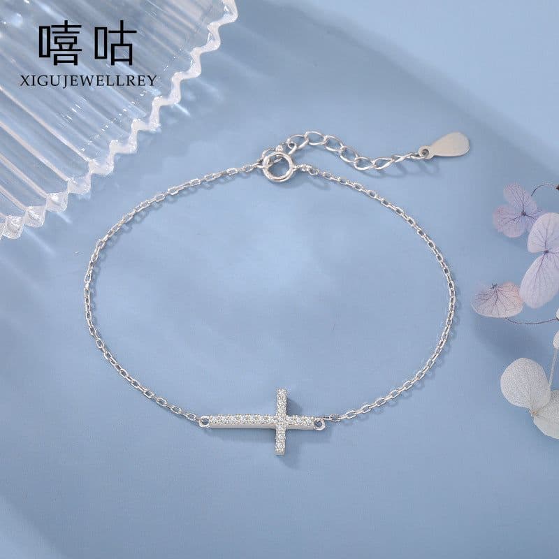 image-Xigu 925 Silver Cross Bracelet for Women - Commuting Style Jewelry