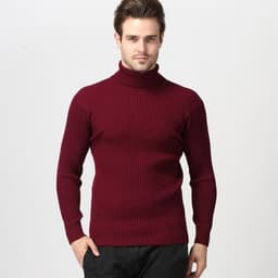 image-2022 autumn and winter new European and American cross-border men's vertical strip knitted pullover slim fit and thin solid color bottoming sweater men