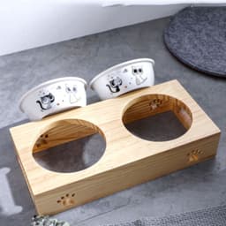 image-Bamboo Frame Ceramic Pet Bowl - Large Bamboo, Stainless Steel