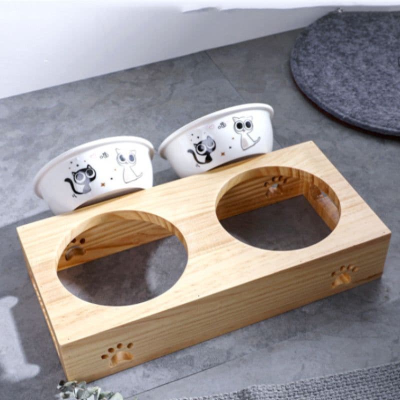 image-Bamboo Frame Ceramic Pet Bowl - Large Bamboo, Stainless Steel