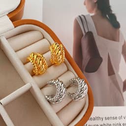 image-925 Silver Twist C-Shaped Earrings - Retro