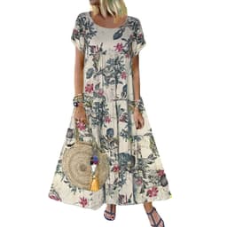 image-Women's Retro Floral Print Short Sleeve Dress