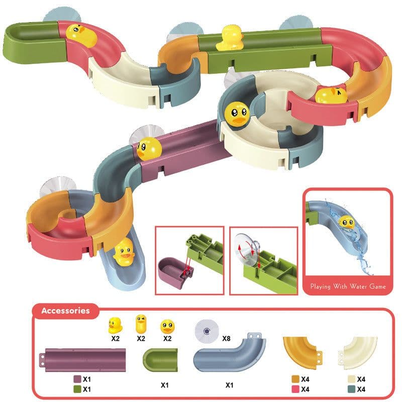 image-DIY Assembled Track Ball Sliding Sliding Fun Bath Toys Duckling Turning Fun Children's Bathroom Shower Playing Water Toys