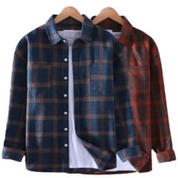 image-Men's Plaid Shirt Long Sleeve - Red-Brown XXXL