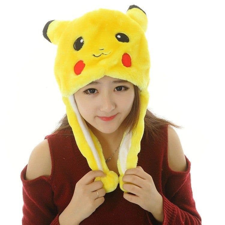 image-Women's Pink Plush Knit Hat - Cartoon Cat Dome Style