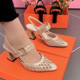 image-Women's Pointed Toe Mesh Sandals - Gold Rhinestone Buckle