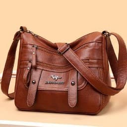 image-Purple PU Leather Shoulder Bag - Medium Square