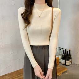 image-Women's Half Turtleneck Sweater Long Sleeve Slim Fuchsia