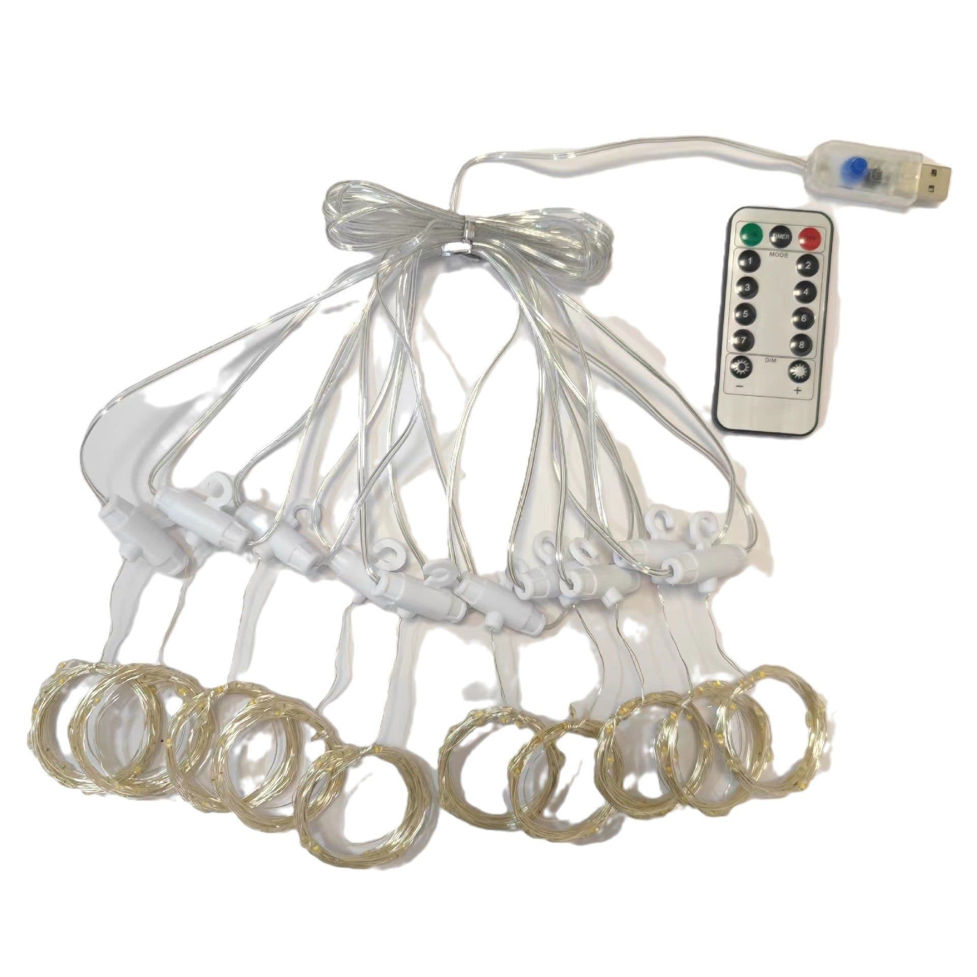 image-Cross-border LED Copper Wire Waterfall Curtain Light String Christmas Wedding Bedroom USB Remote Control Decorative Light with Hook