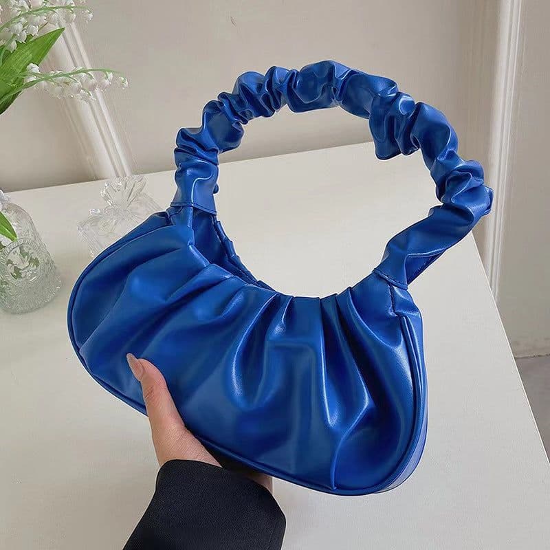 image-Korean Version Women's PU Cloud Pleated Bag - Gold Solid Color