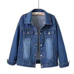 image-Women's Denim Jacket - Dark Blue Short Casual