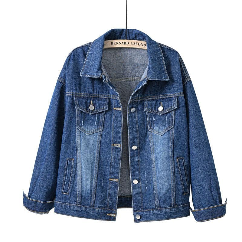 image-Women's Denim Jacket - Dark Blue Short Casual