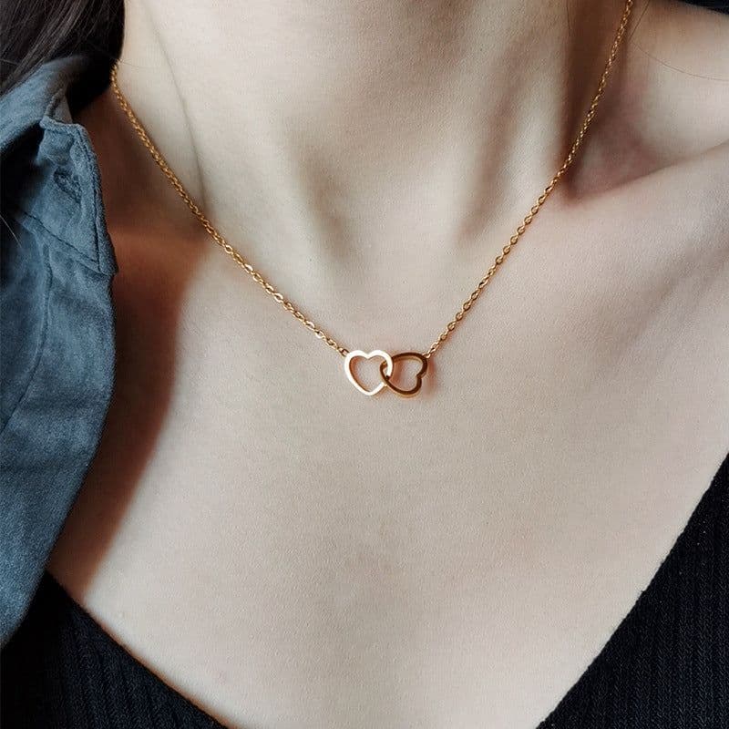 image-Double ring heart-shaped 2021 new simple necklace female collarbone chain female niche design sense net red ins style jewelry gift