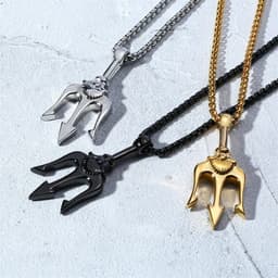 image-Stainless Steel Trident Pendant Men's Necklace Gold 60cm Titanium Steel Jewelry