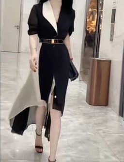 image-Women's Midi Dress - High Waist A-Line Short Sleeve