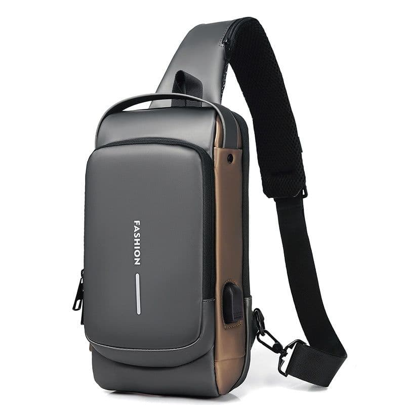 image-Men's Chest Bag USB Charging Gray - Anti-theft