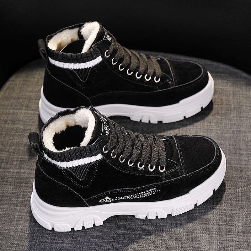 image-Winter women's shoes plus velvet and thickened warm cotton shoes flat heel thick sole 2021 new Korean version versatile student high-top shoes for women