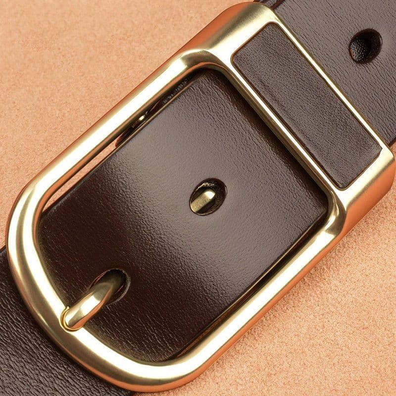 image-Men's Genuine Leather Belt - Pin Buckle Black