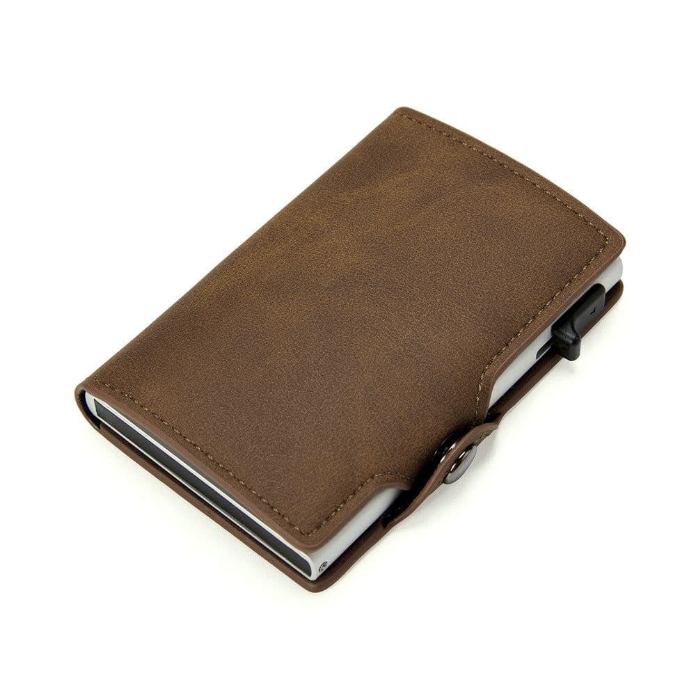 image-Manufacturer wholesale RFID anti-theft brush aluminum alloy side push test card bag Amazon men's retro PU leather wallet customization