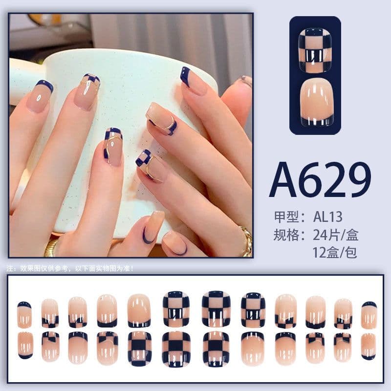 image-Summer and autumn gentle and simple pure lust style wearable nail patches printed solid color French style removable manicure fake nail patches wholesale