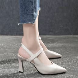 image-Women's Soft Leather High Heels 2023 Off-White Pointed Toe Sandals