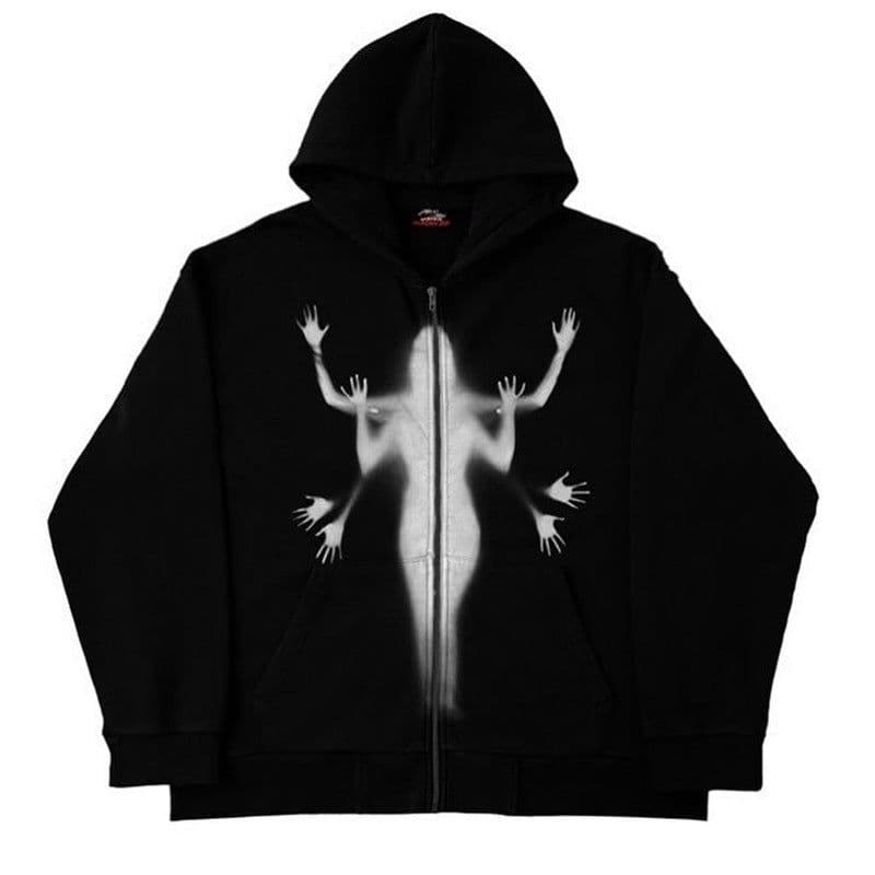 image-2023 European and American dark girl sweatshirts men and women hoodies Gothic couple Harajuku large size long zipper sweatshirt