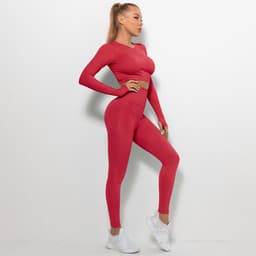 image-Women's High Waist Yoga Pants Two-Piece Set - Peach, XL