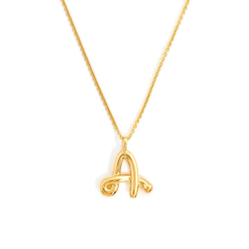 image-Brass Alphabet Necklace Unisex Initial Pendant Gold Plating