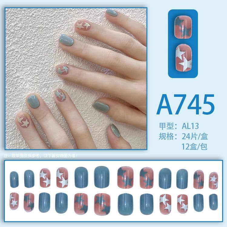 image-Fresh French flowers, cute ins wind, ice and transparent stars, long style, short style, white, high-end manicure and wearable nails