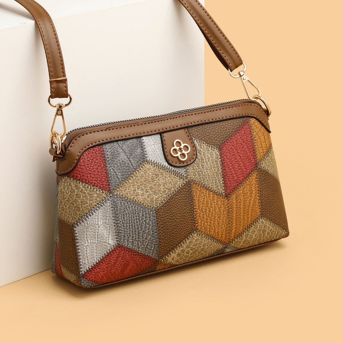 image-Bohemian Crossbody Bag - Gray Brown Retro PU Mini Shoulder Bag