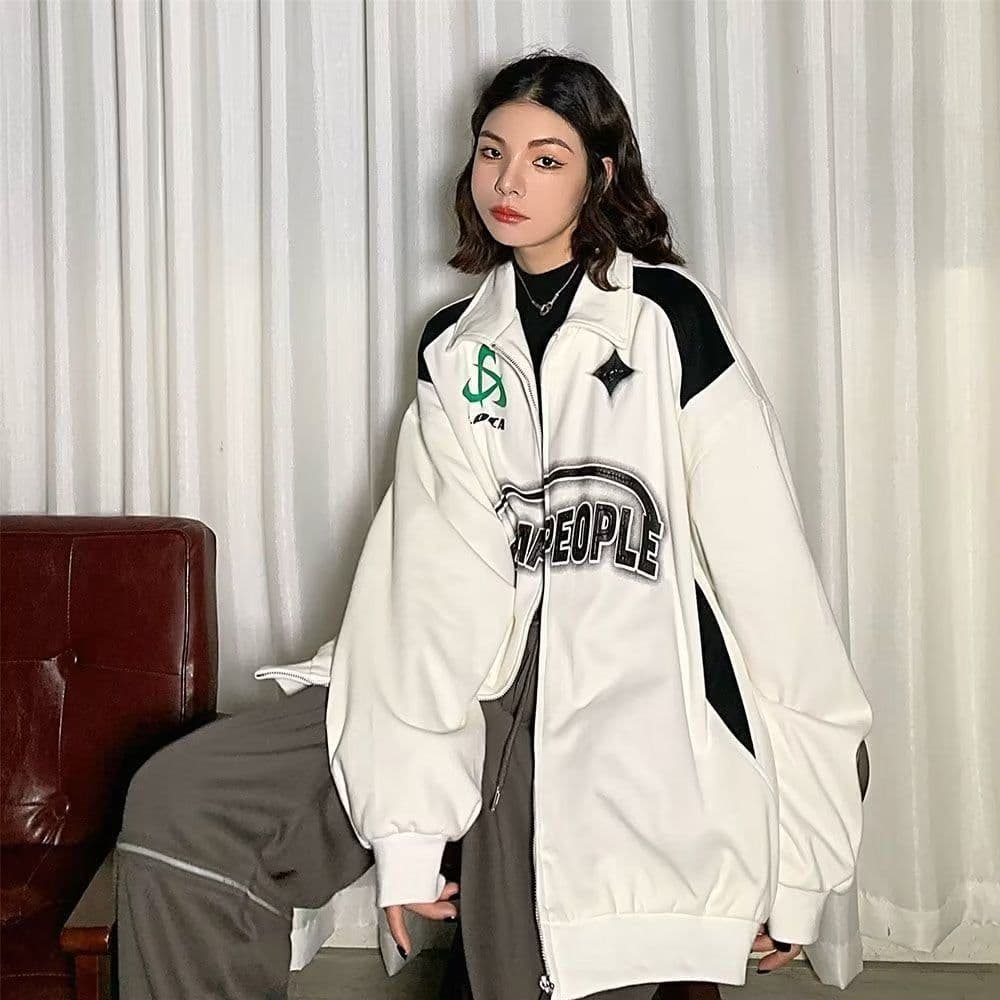 image-White Polyester Sweater Women's Loose Stand Collar