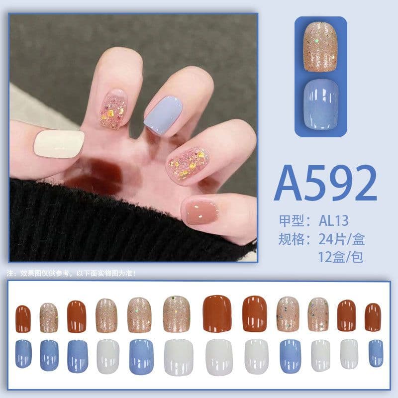 image-Winter fresh and simple pure lust style bride dance wear nails rainbow love rose fake nails wholesale